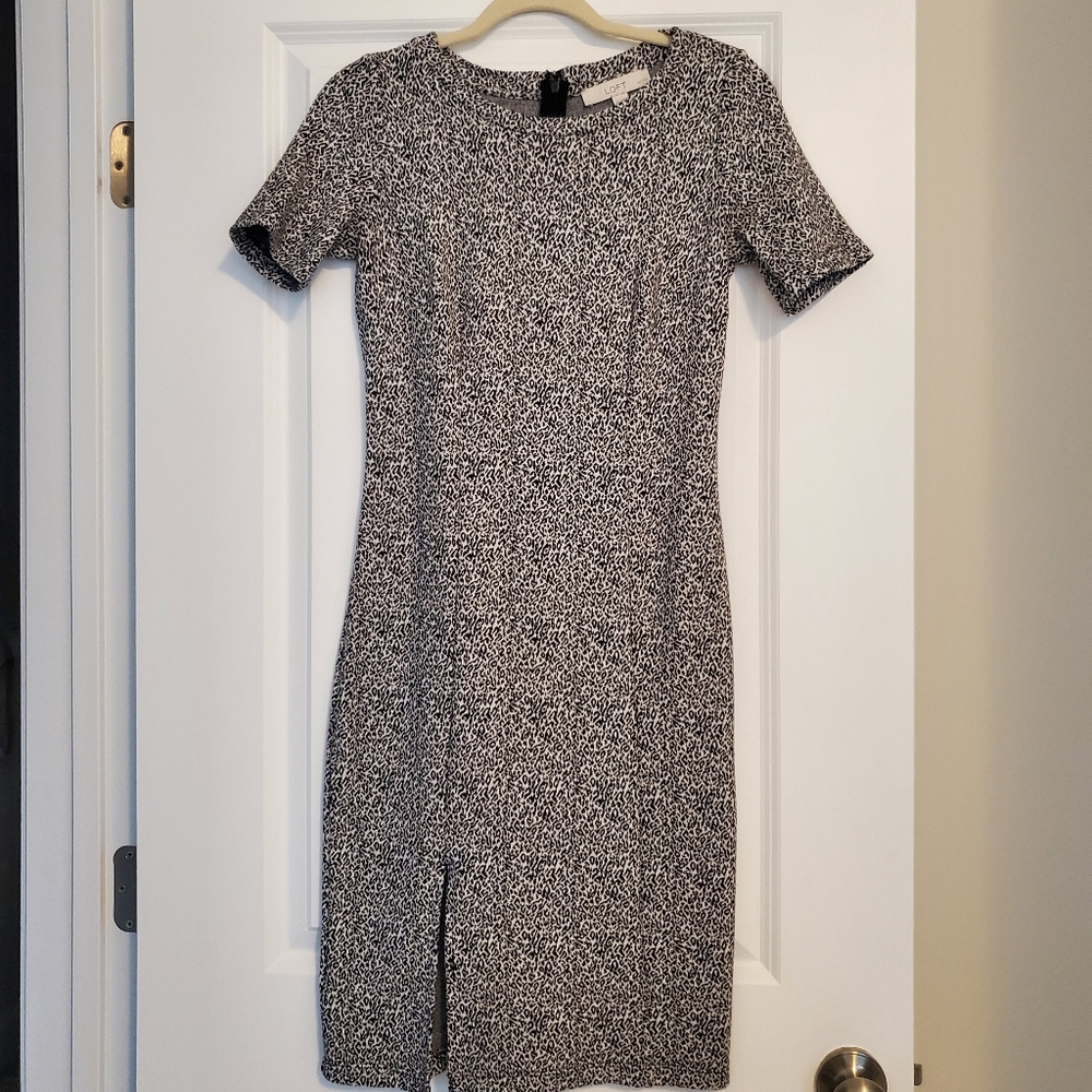 LOFT Black and White Sheath Dress Crew Neck